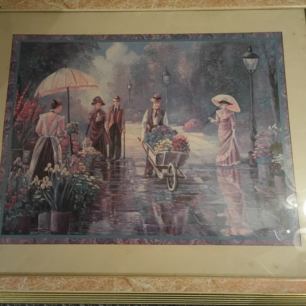 Bette Hobert-Telles Thru God's Grace Signed Framed Art Print People Floral